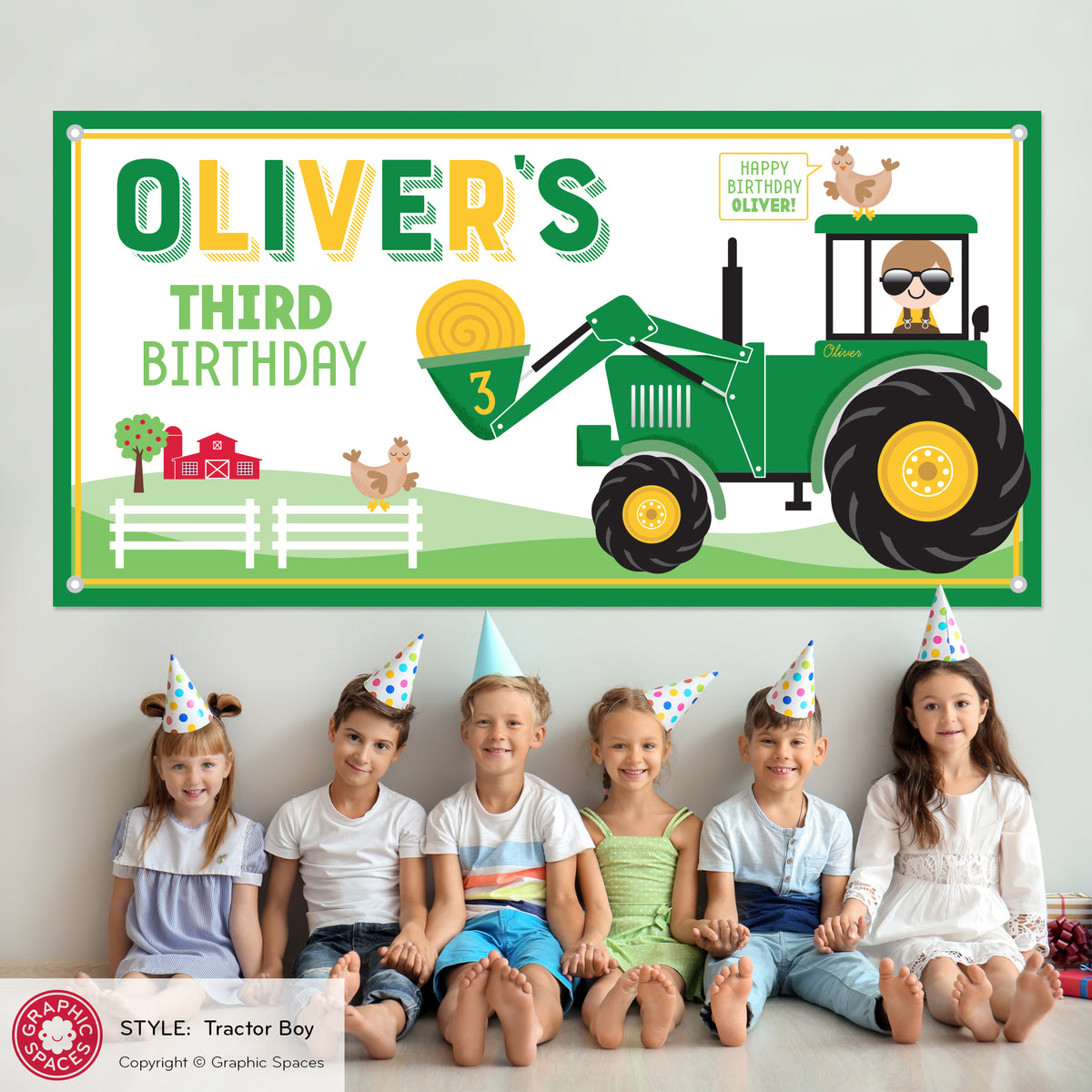 Tractor Boy Birthday Party Banner, Personalized