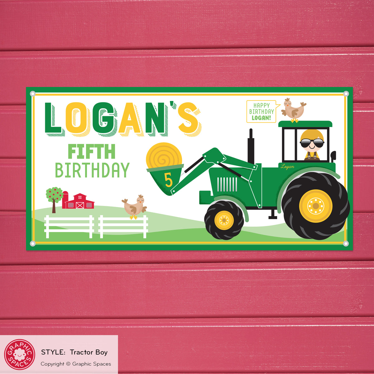 Tractor Boy Birthday Party Banner, Personalized