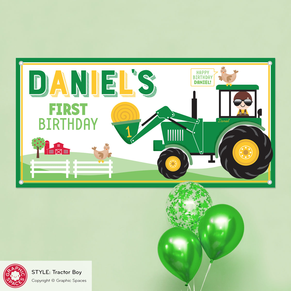 Tractor Boy Birthday Party Banner, Personalized