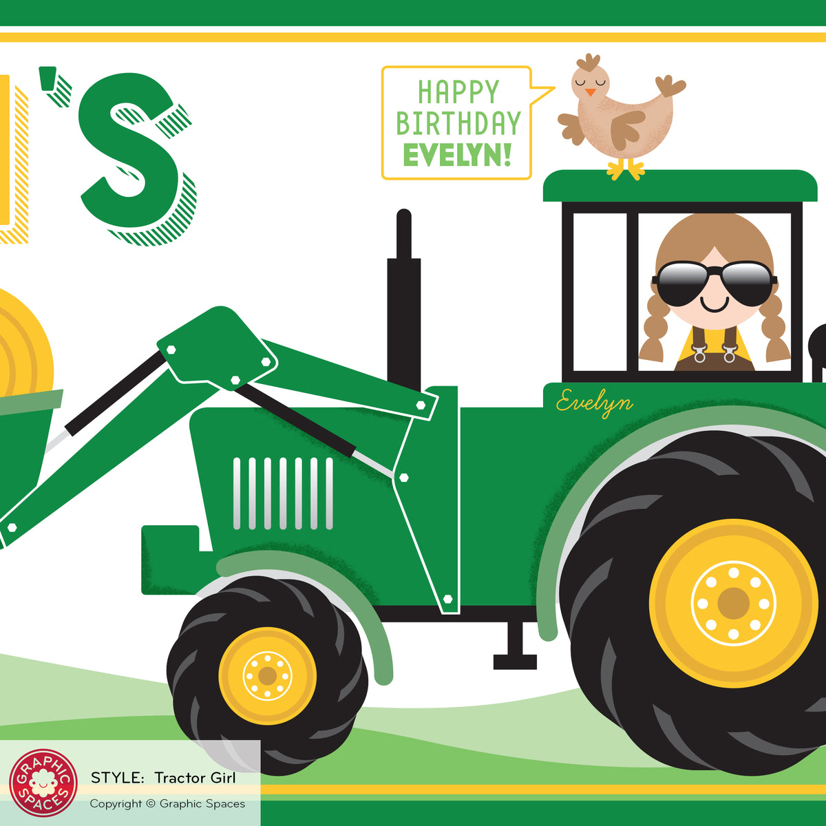 Tractor Girl Birthday Party Banner, Personalized