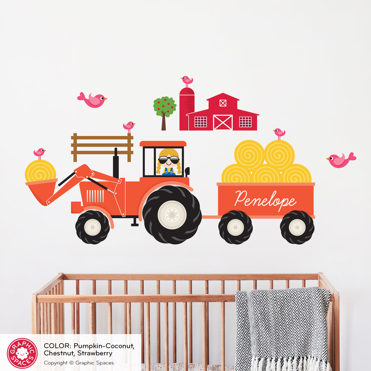 Wall Decal - Tractor (Personalized, Girl)