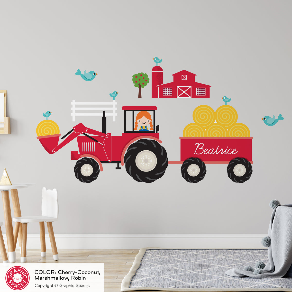 Wall Decal - Tractor (Personalized, Girl)