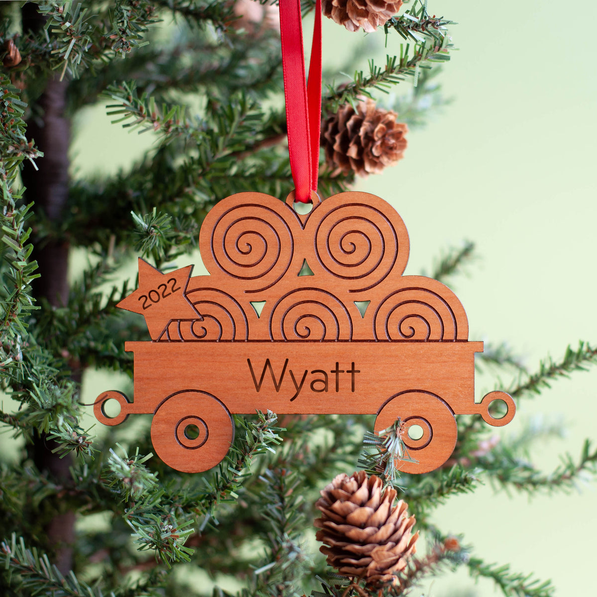 Tractor Wooden Christmas Ornament - Personalized Hay Wagon