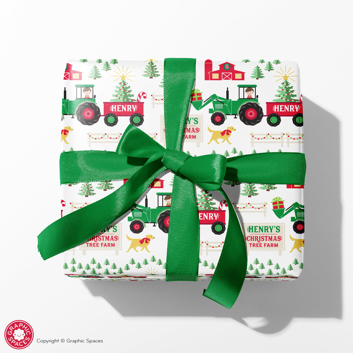 Tractor Christmas Tree Farm Personalized Wrapping Paper - BOY