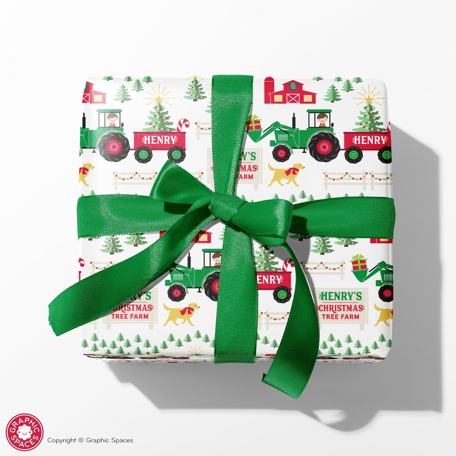 Kids Wrapping Paper - Tractor Christmas Tree Farm (Personalized) - Graphic Spaces