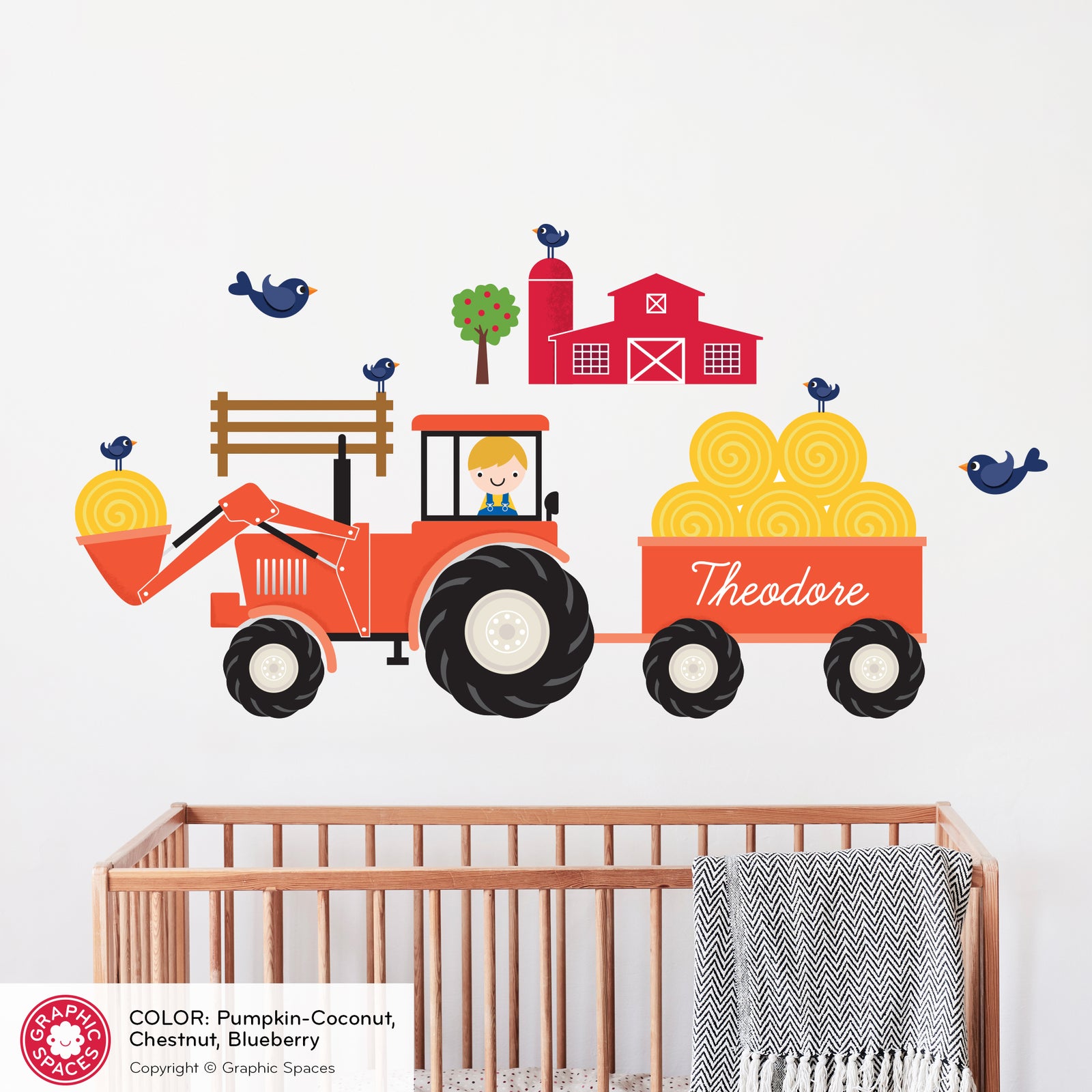 Kids Wall Decal - Green Tractor (Personalized, Boy) - Graphic Spaces