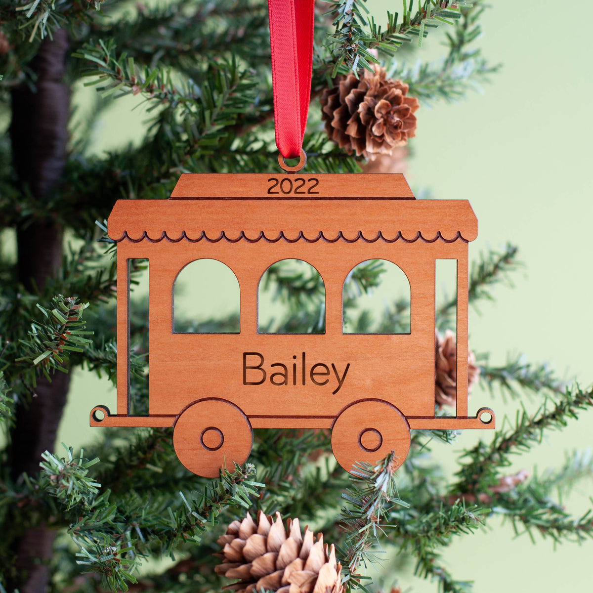 Train Wooden Christmas Ornament - Personalized Coach Car