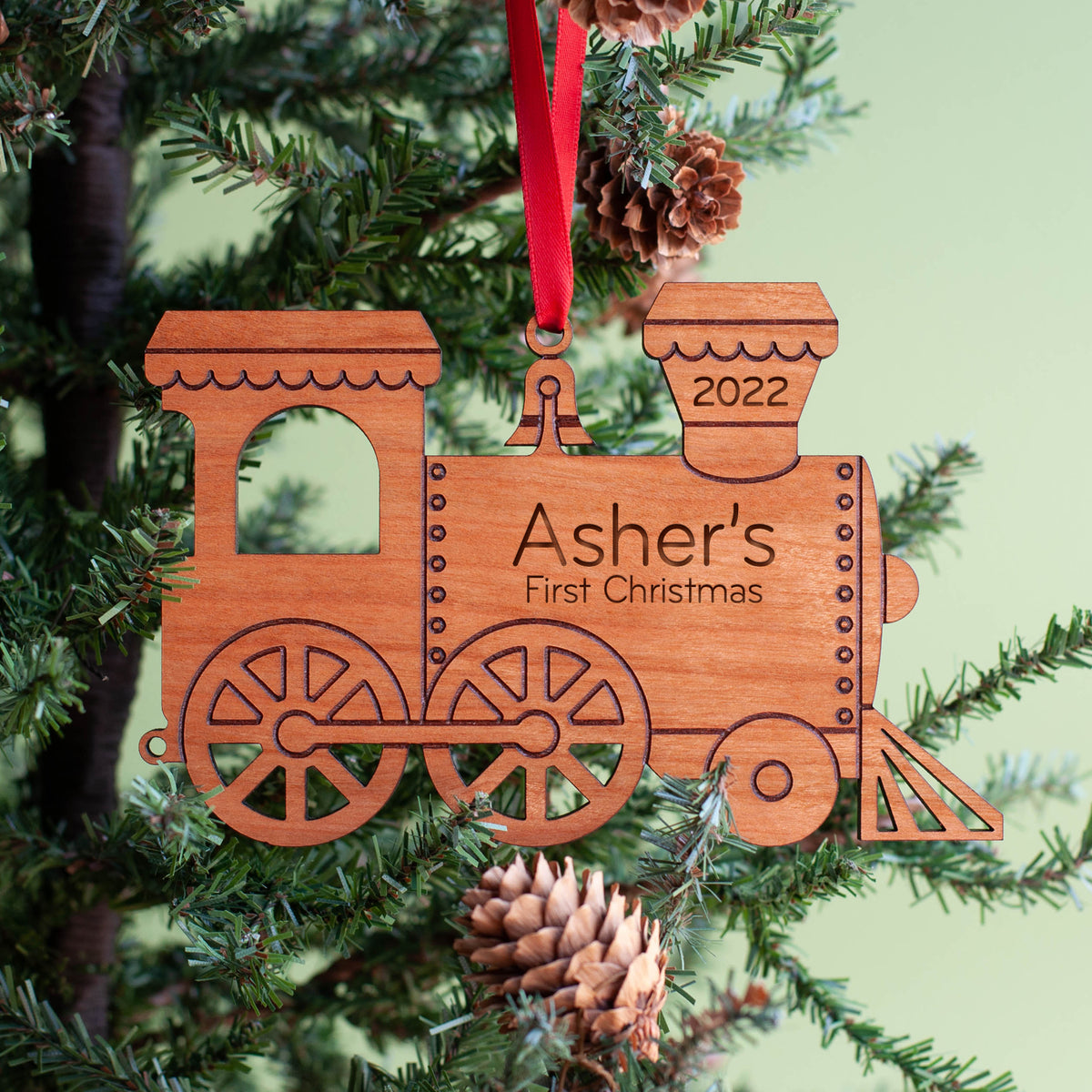Train Wooden Christmas Ornament - Personalized Engine