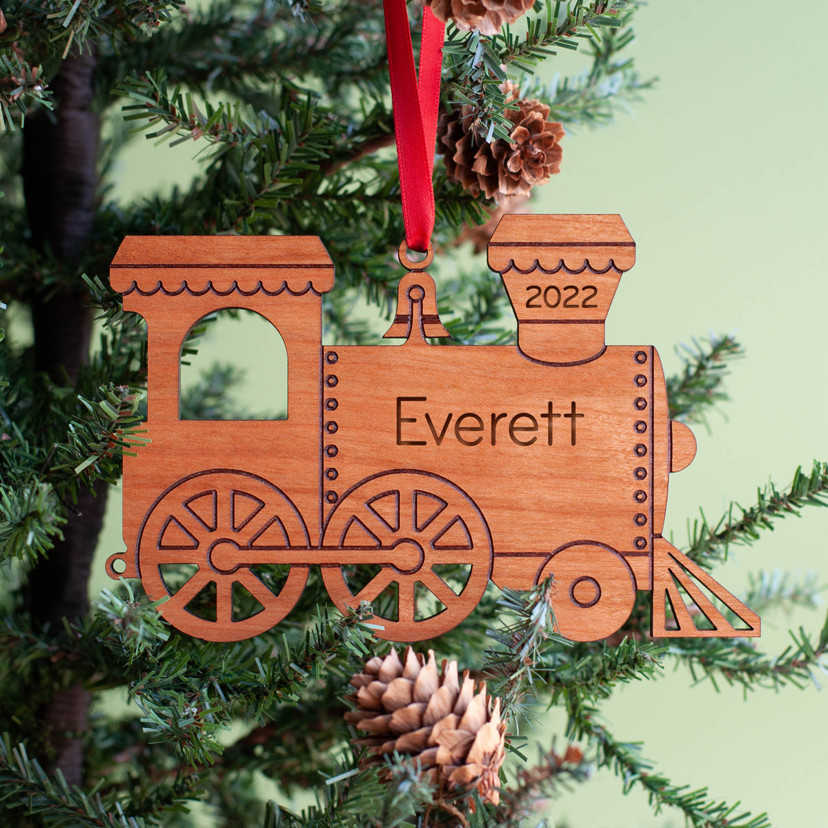 Train Wooden Christmas Ornament - Personalized Engine