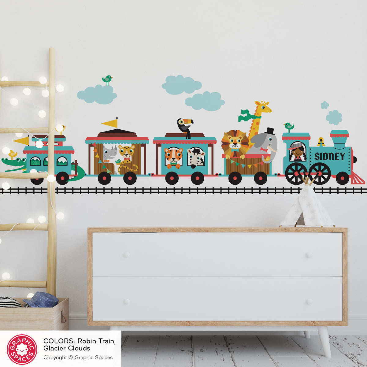 Safari Animal Train Fabric Wall Decal, Personalized - GIRL