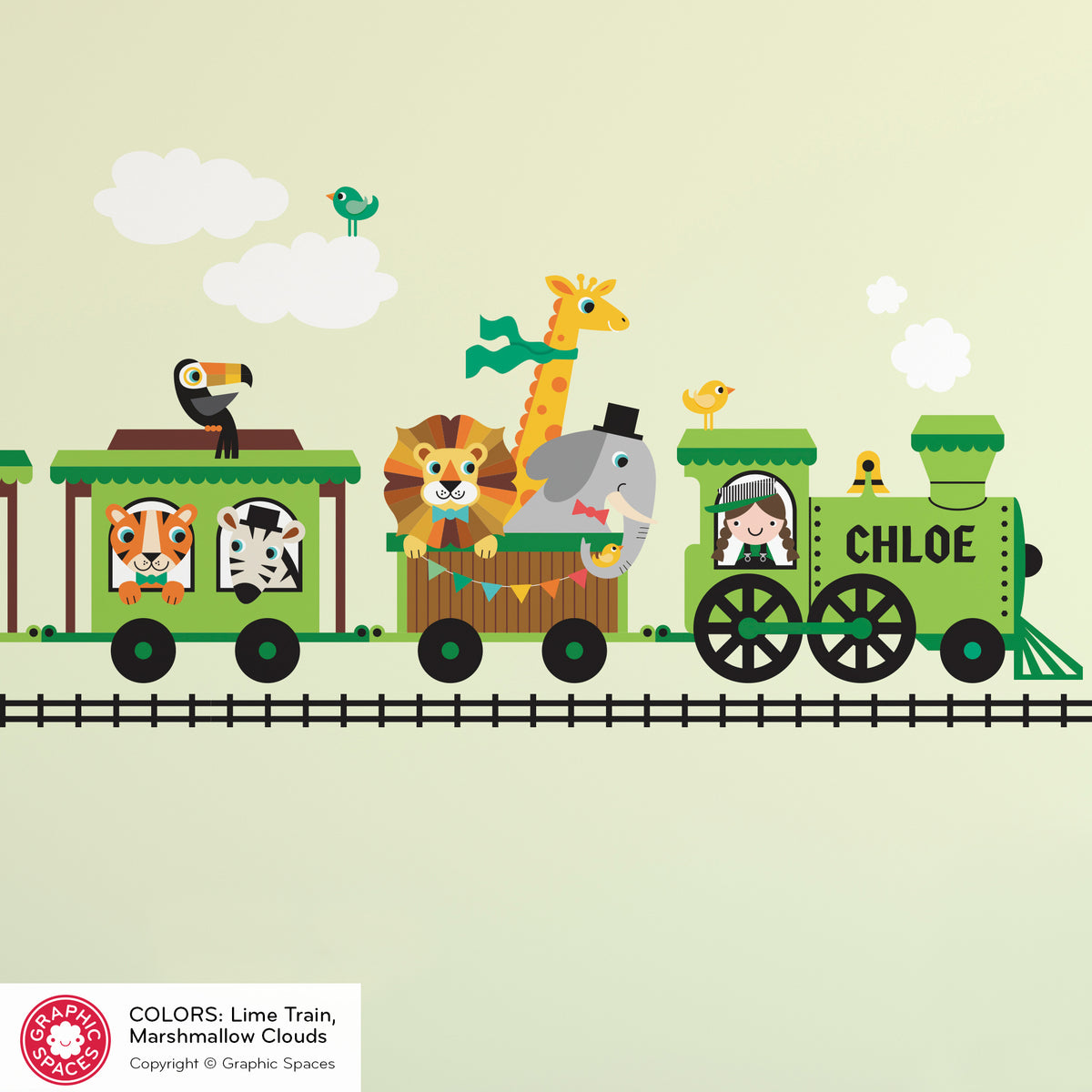 Wall Decal - Safari Animal Train (Personalized, Girl)