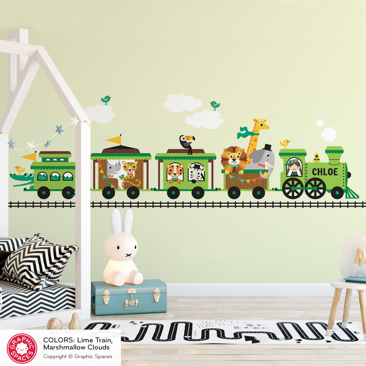 Safari Animal Train Fabric Wall Decal, Personalized - GIRL