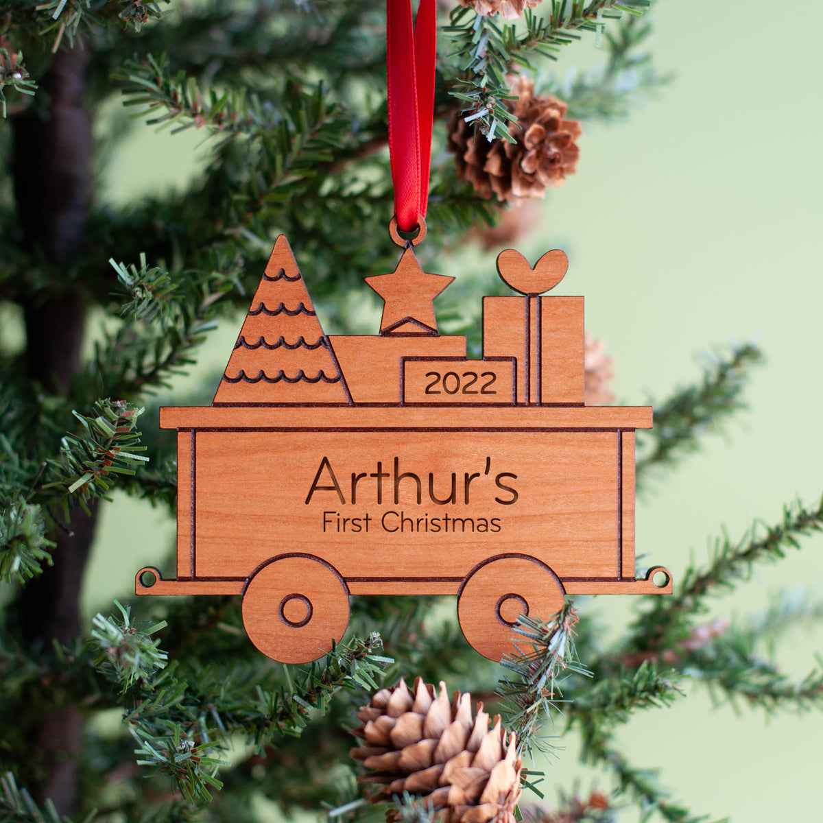 Train Wooden Christmas Ornament - Personalized Package Car