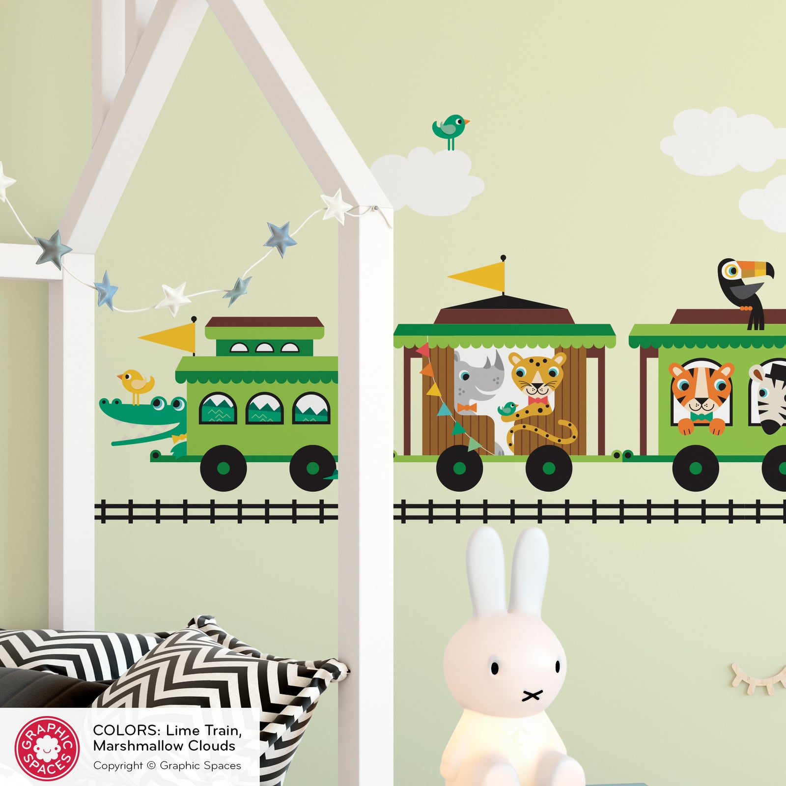Kids Wall Decal - Safari Animal Train (Personalized, Boy) - Graphic Spaces
