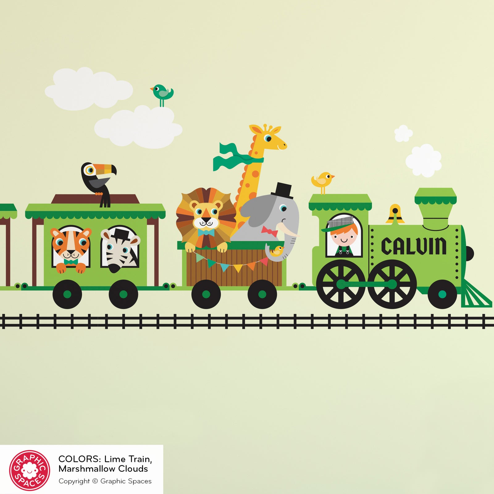 Kids Wall Decal - Safari Animal Train (Personalized, Boy) - Graphic Spaces