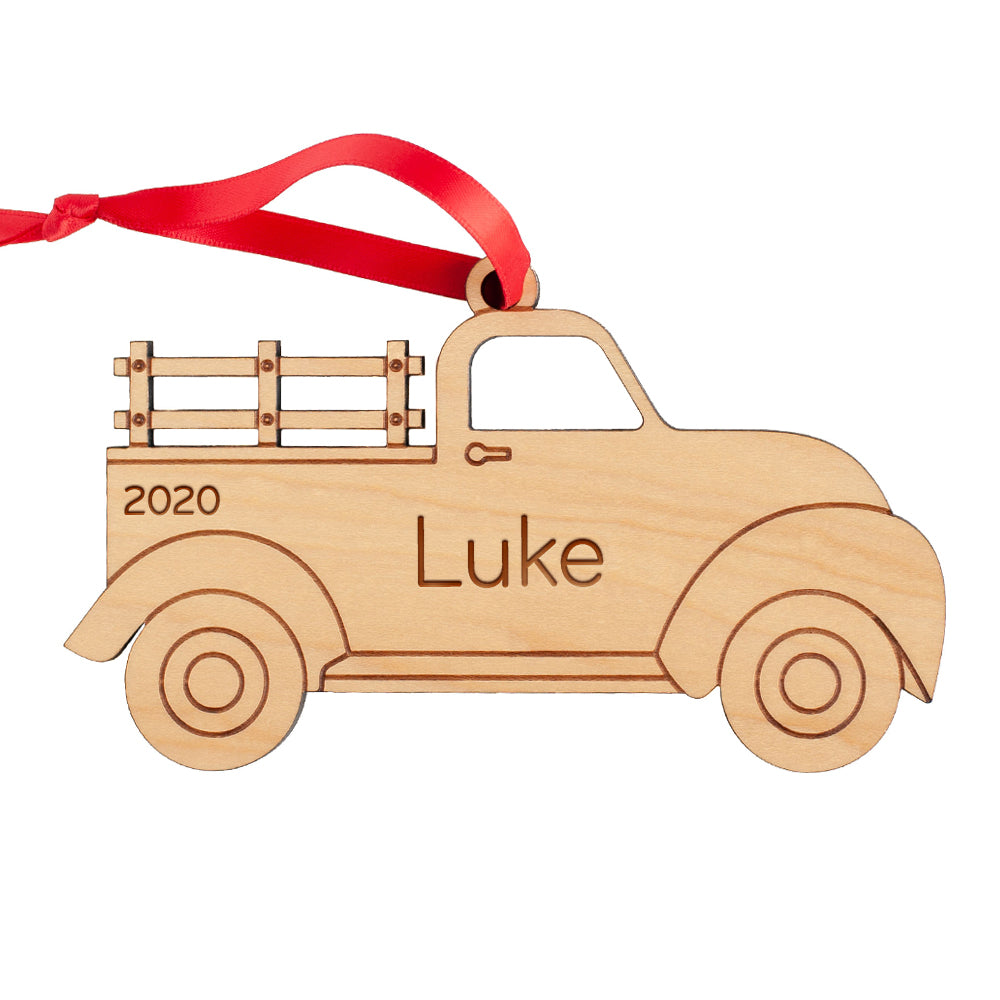 Christmas Ornament - Wood Pick Up Truck (personalized)