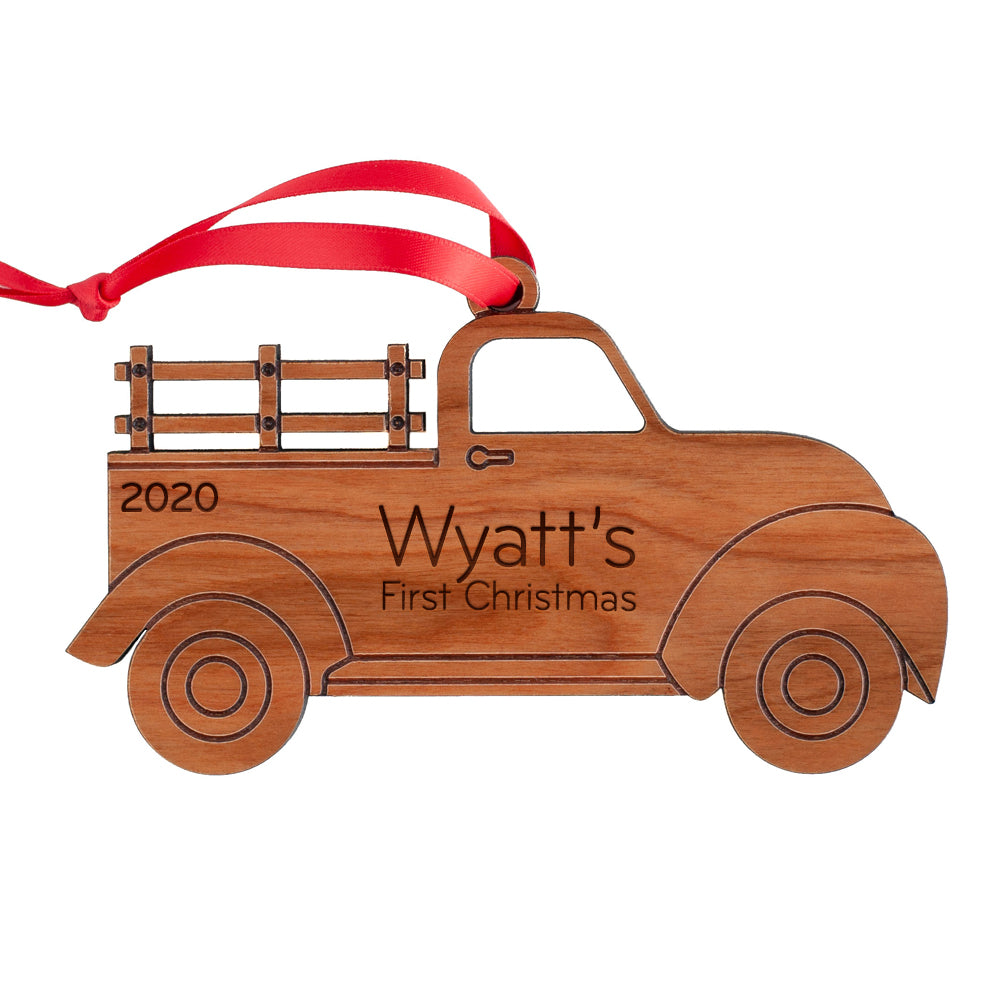 Christmas Ornament - Wood Pick Up Truck (personalized)