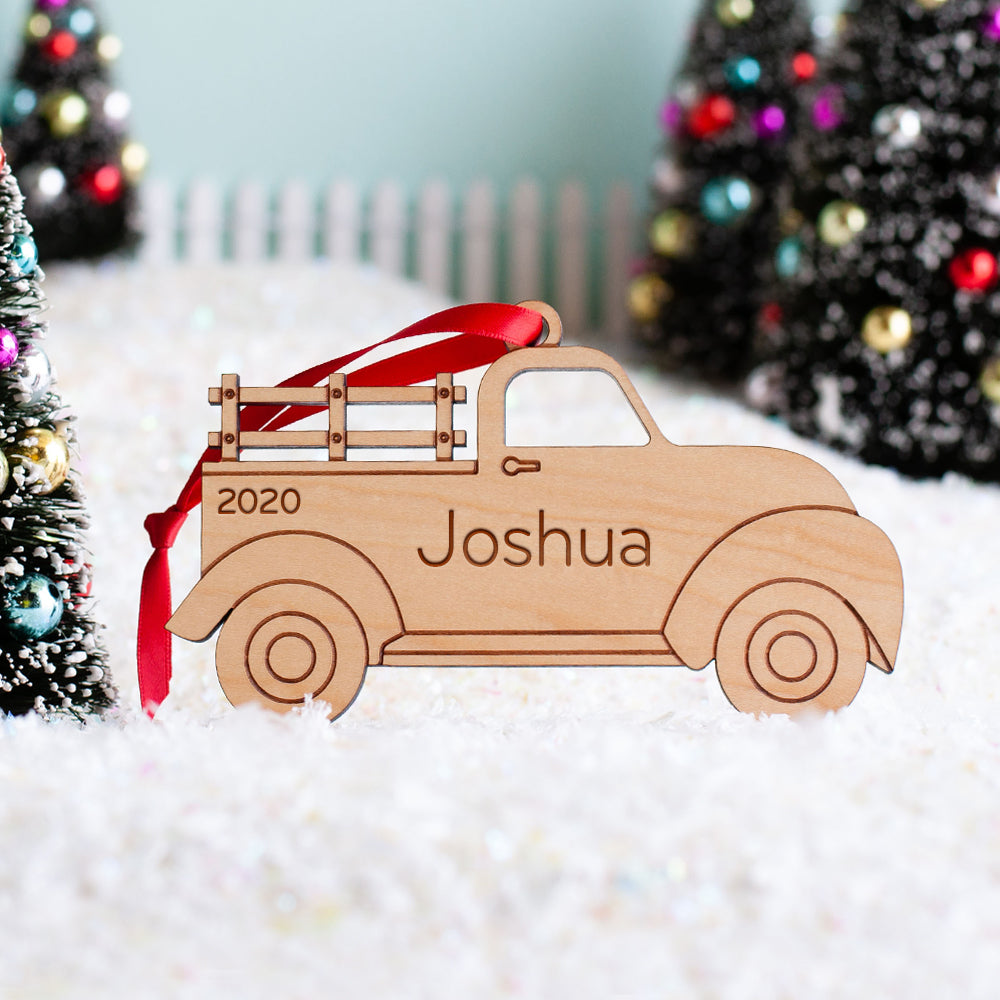 Pickup Truck Wooden Christmas Ornament - Personalized