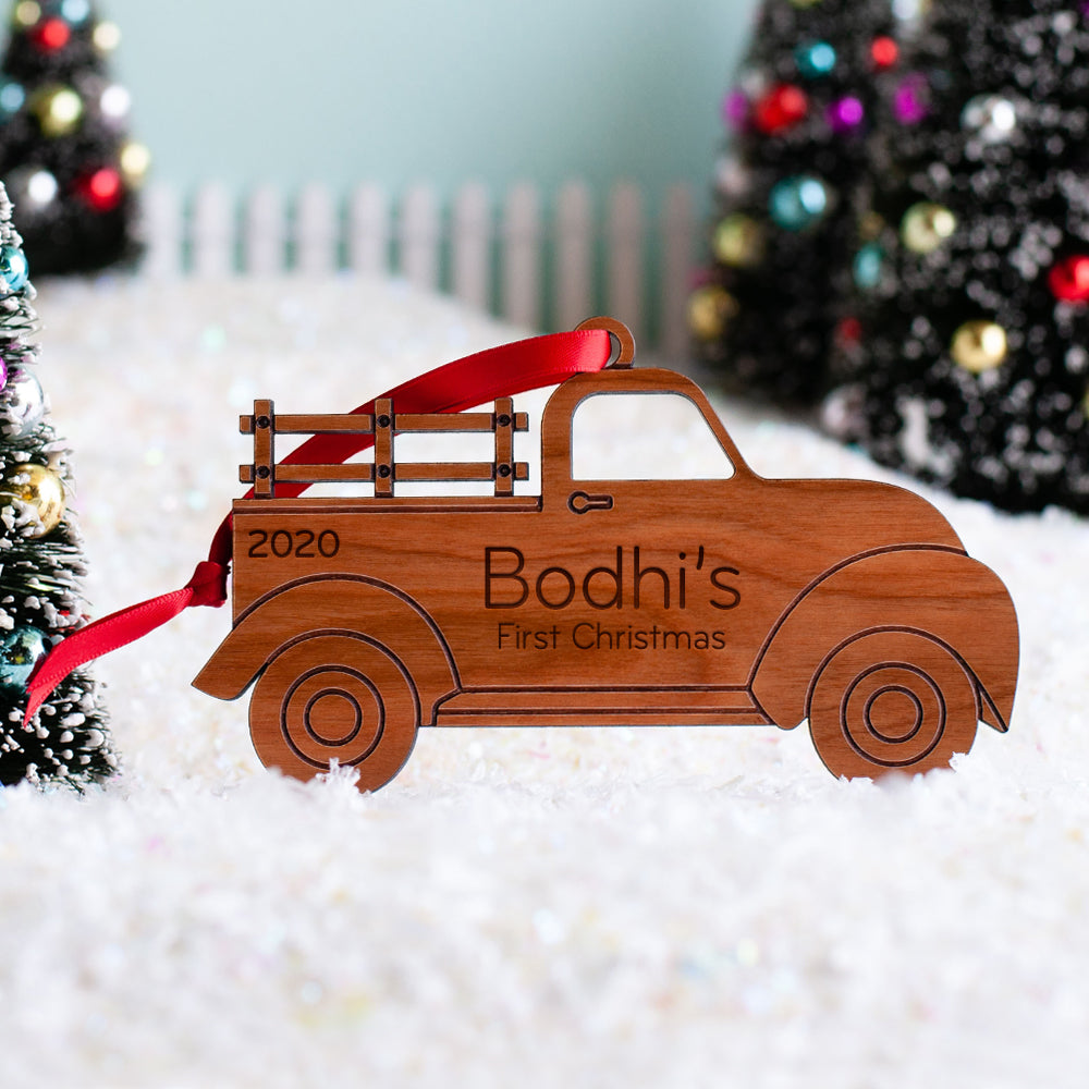 Pickup Truck Wooden Christmas Ornament - Personalized