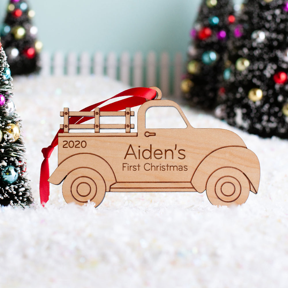 Christmas Ornament - Wood Pick Up Truck (personalized)