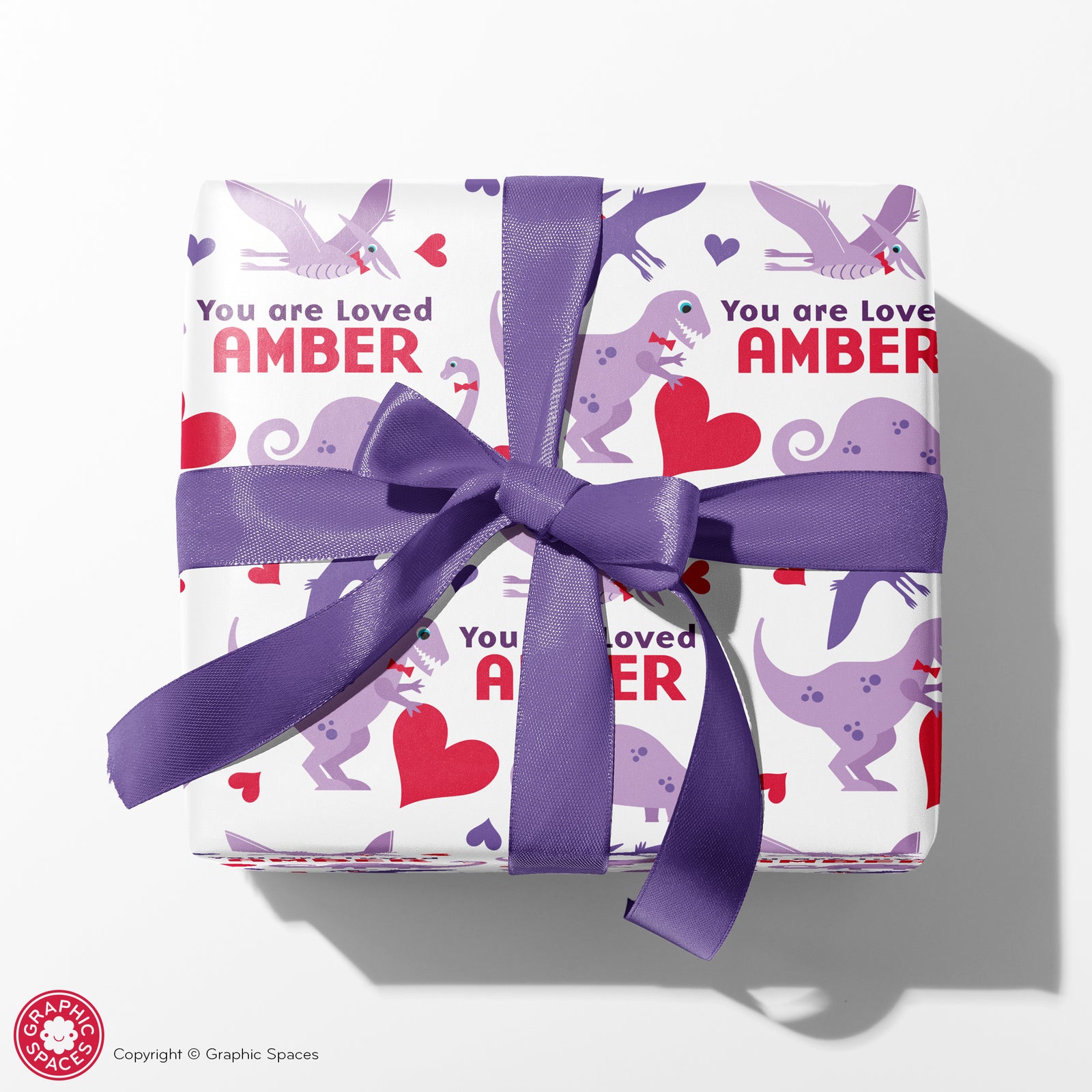 Wrapping Paper - Dinosaur Valentine (Personalized) - Graphic Spaces