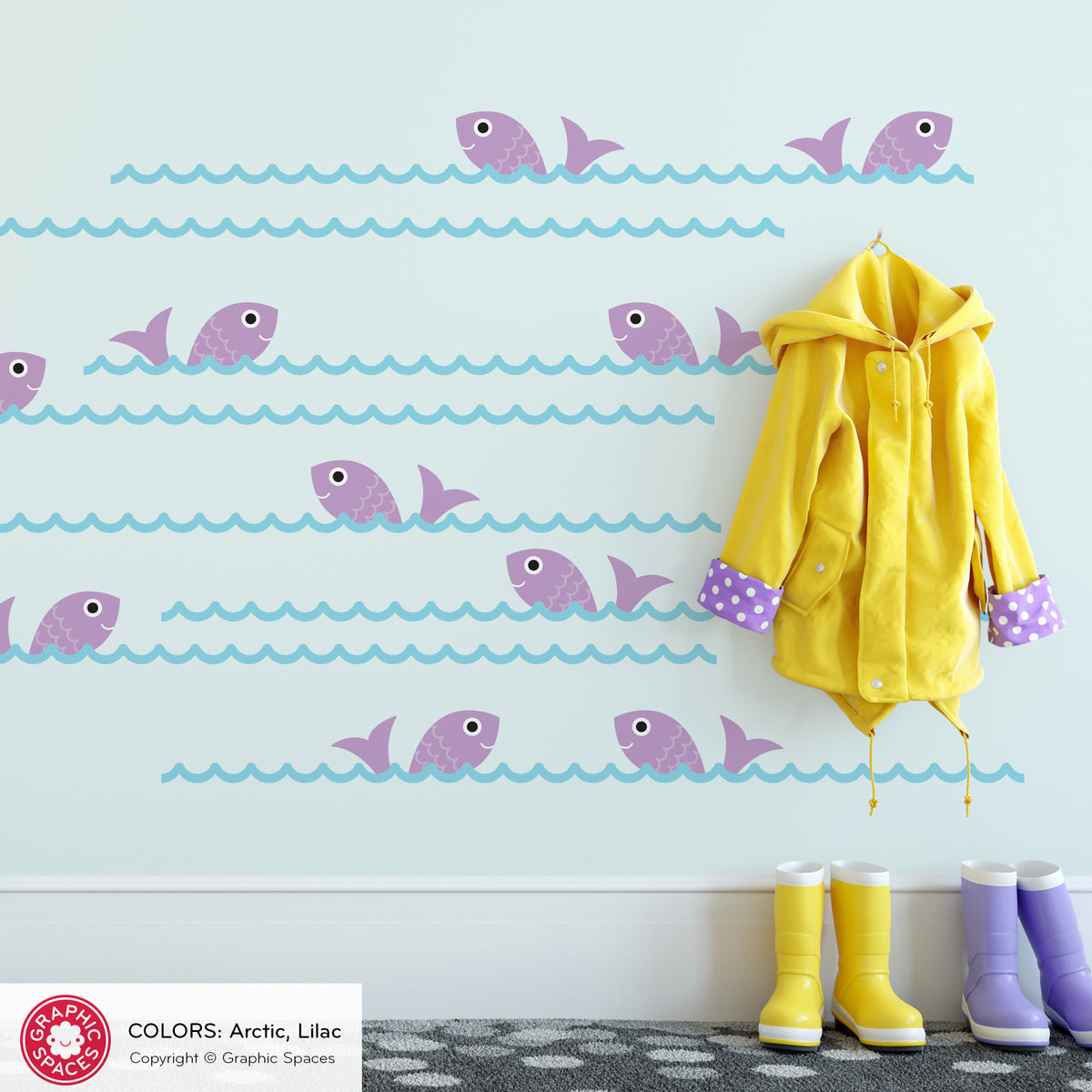 Fish Jumping Ocean Waves Peel-and-Stick Wall Decals