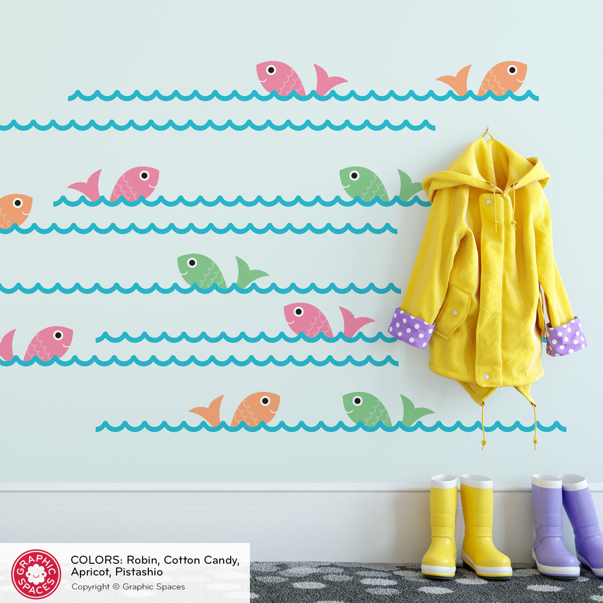 Fish Jumping Ocean Waves Peel-and-Stick Wall Decals