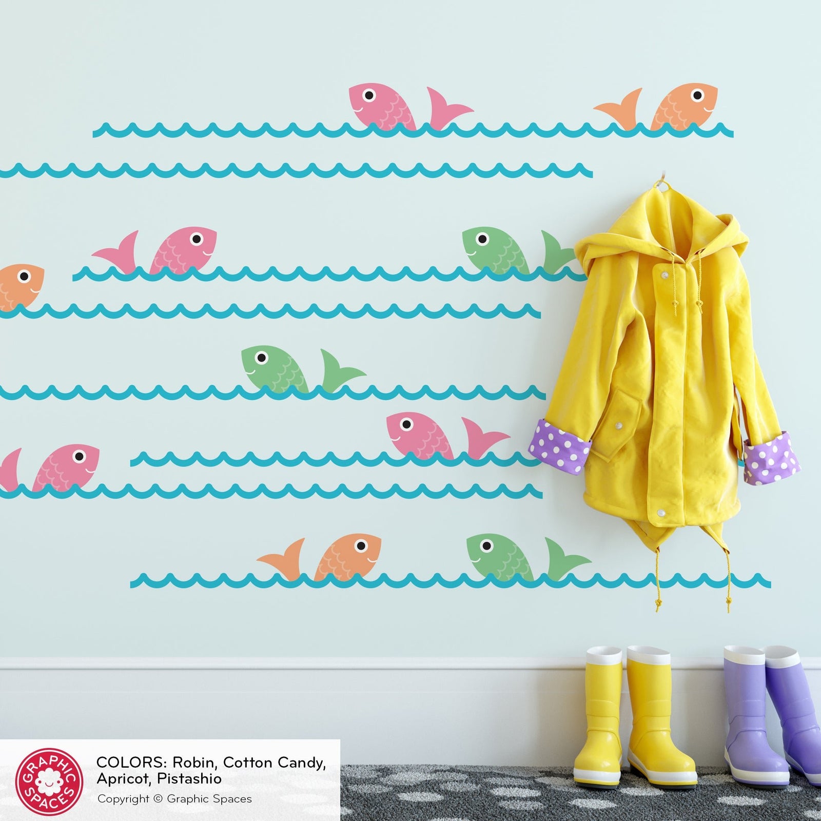Kids Wall Decal - Fish Jumping Ocean Waves - Graphic Spaces