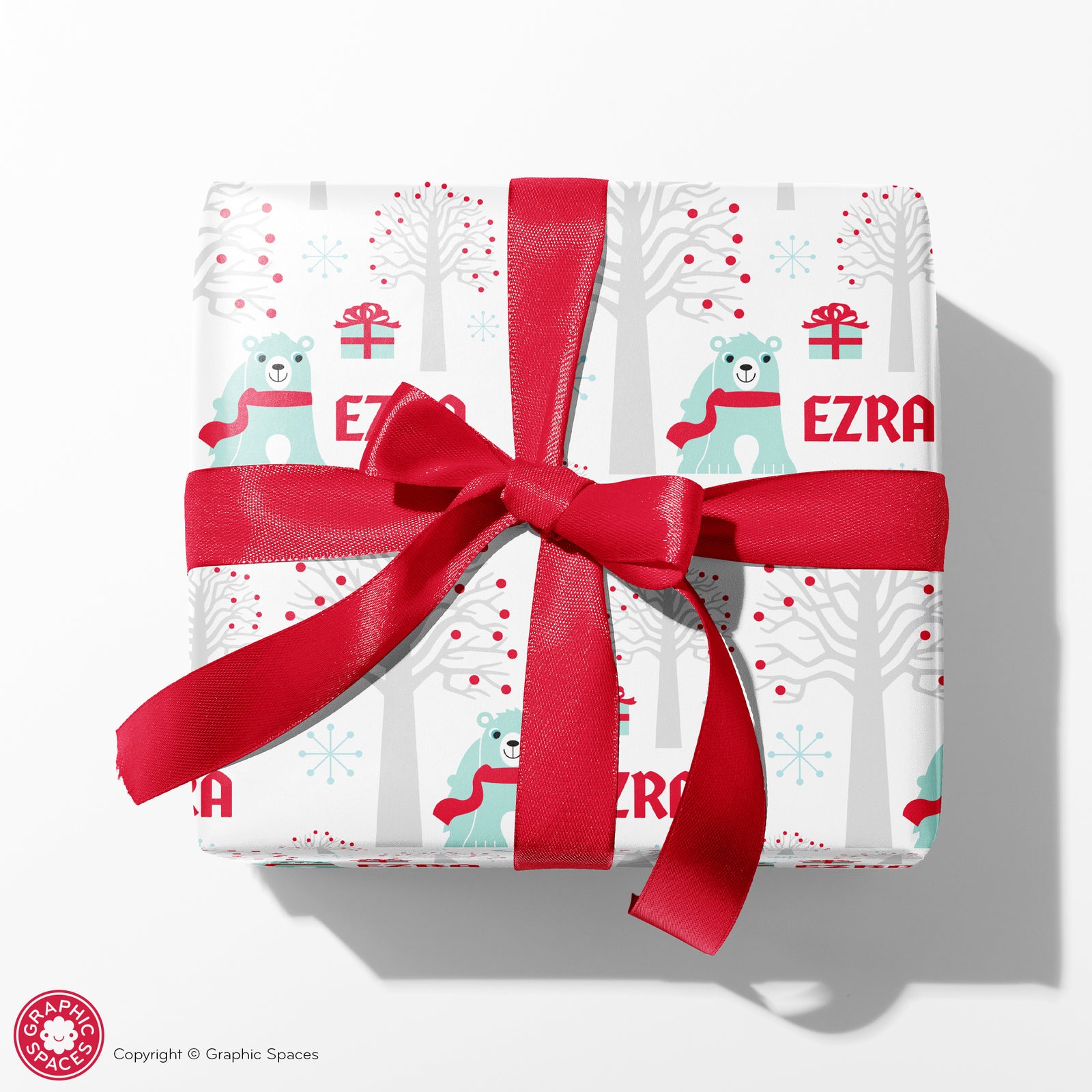 Christmas Wrapping Paper - Winter Polar Bear (Personalized, White) - Graphic Spaces