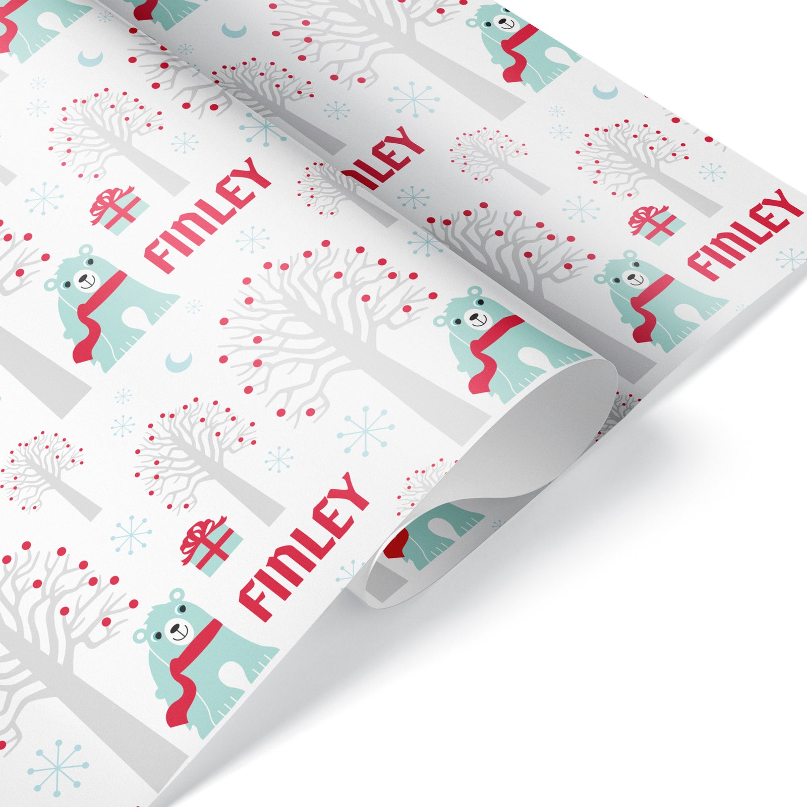Christmas Wrapping Paper - Winter Polar Bear (Personalized, White) - Graphic Spaces