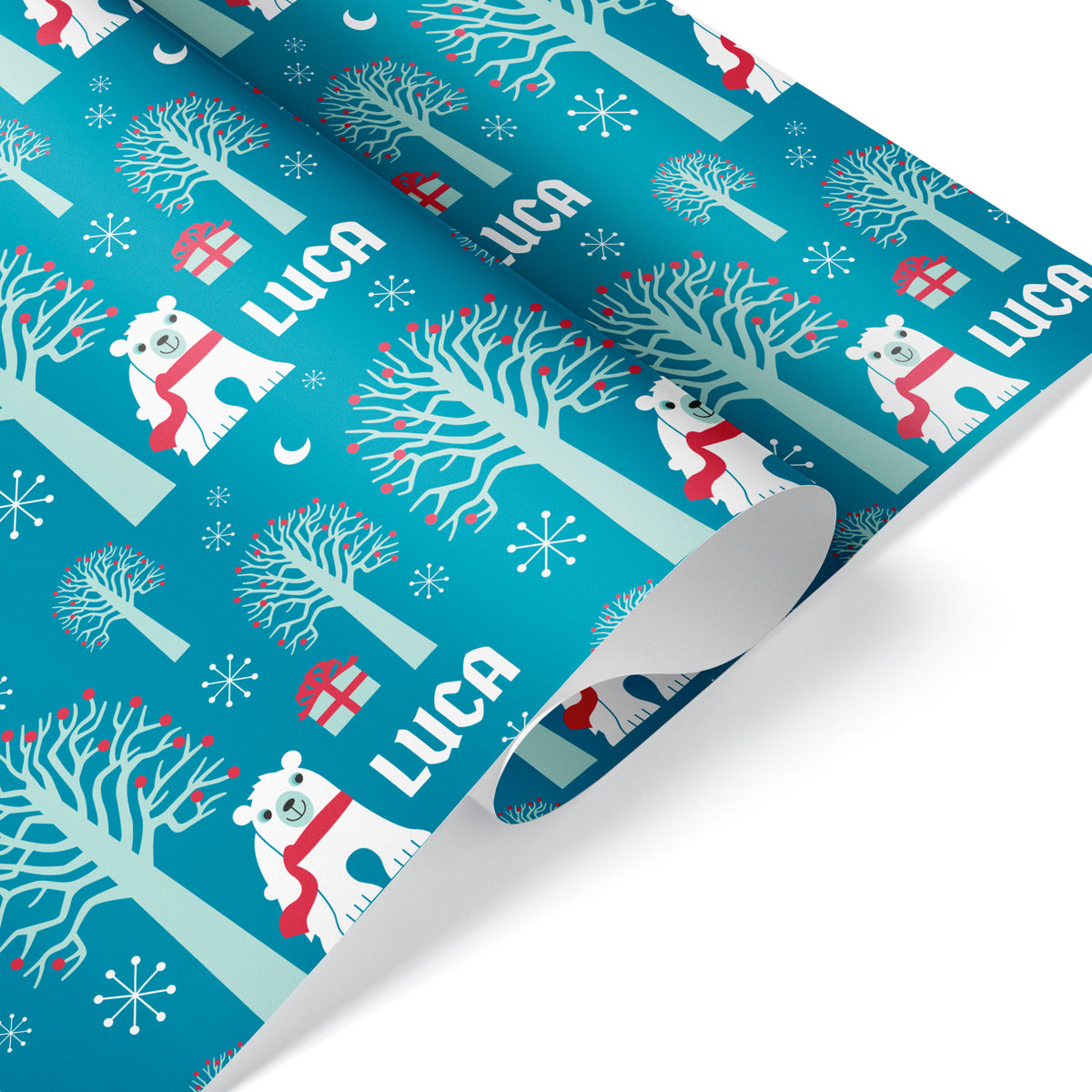 Polar Bear Christmas Personalized Wrapping Paper - BLUE