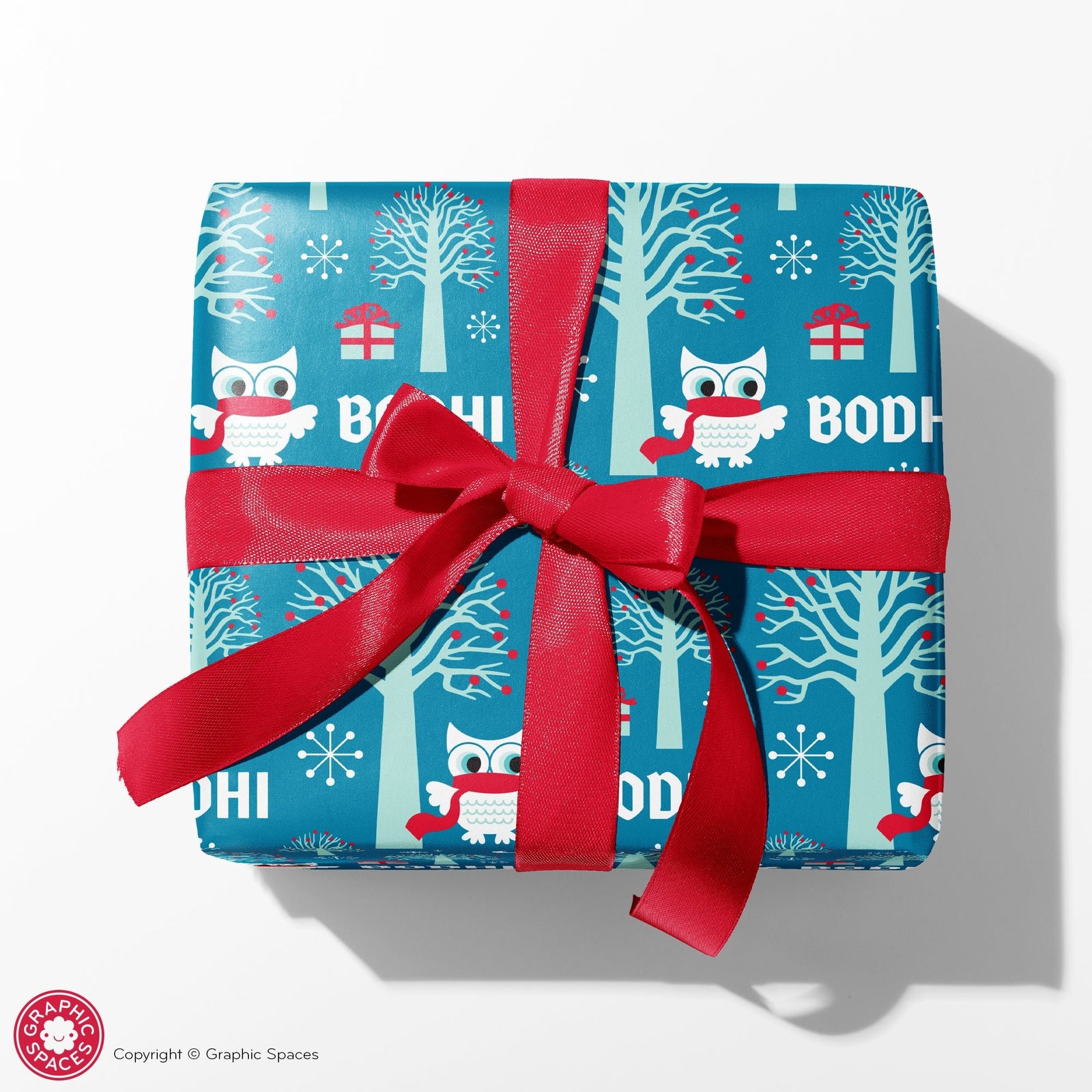 Wrapping Paper - Winter Snowy Owl (Personalized, Blue) 