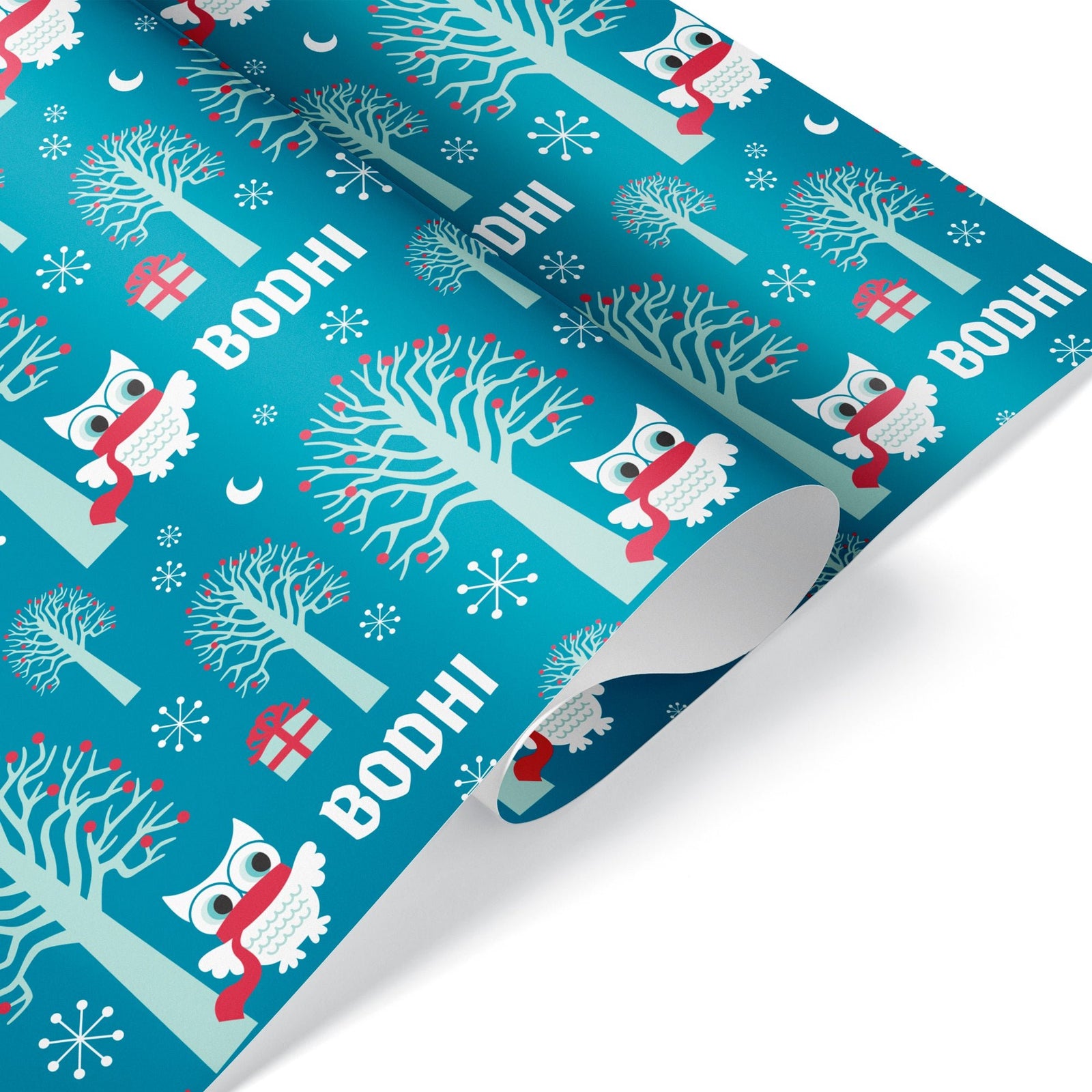 Wrapping Paper - Winter Snowy Owl (Personalized, Blue) 