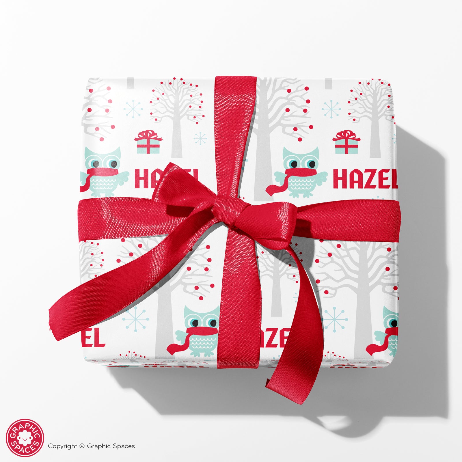 Wrapping Paper - Winter Snowy Owl (Personalized, White) 