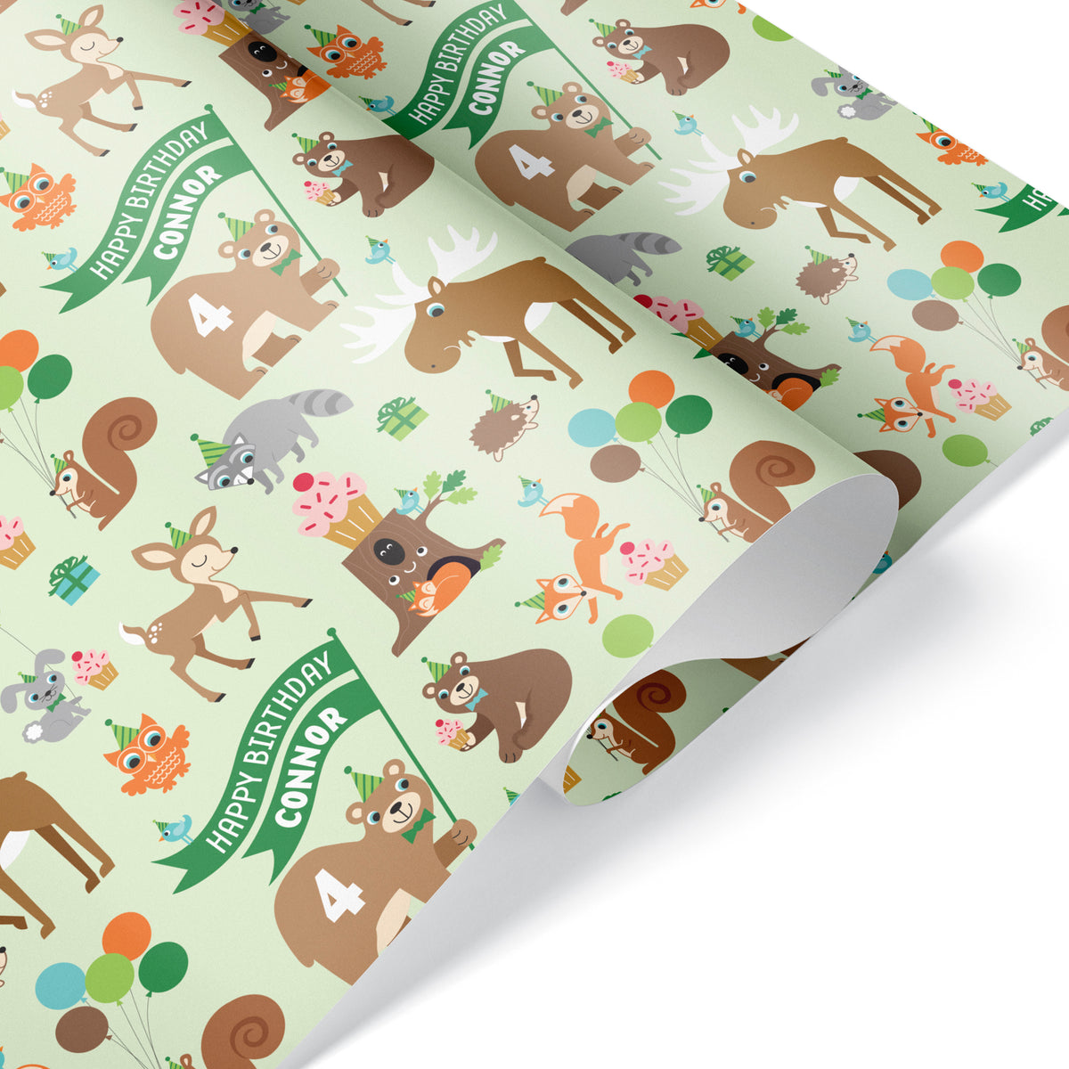 Woodland Animal Party Birthday Personalized Wrapping Paper - GREEN