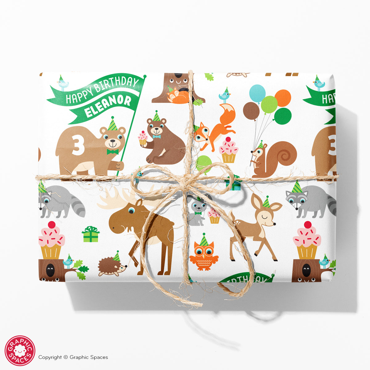 Woodland Animal Party Birthday Personalized Wrapping Paper - WHITE