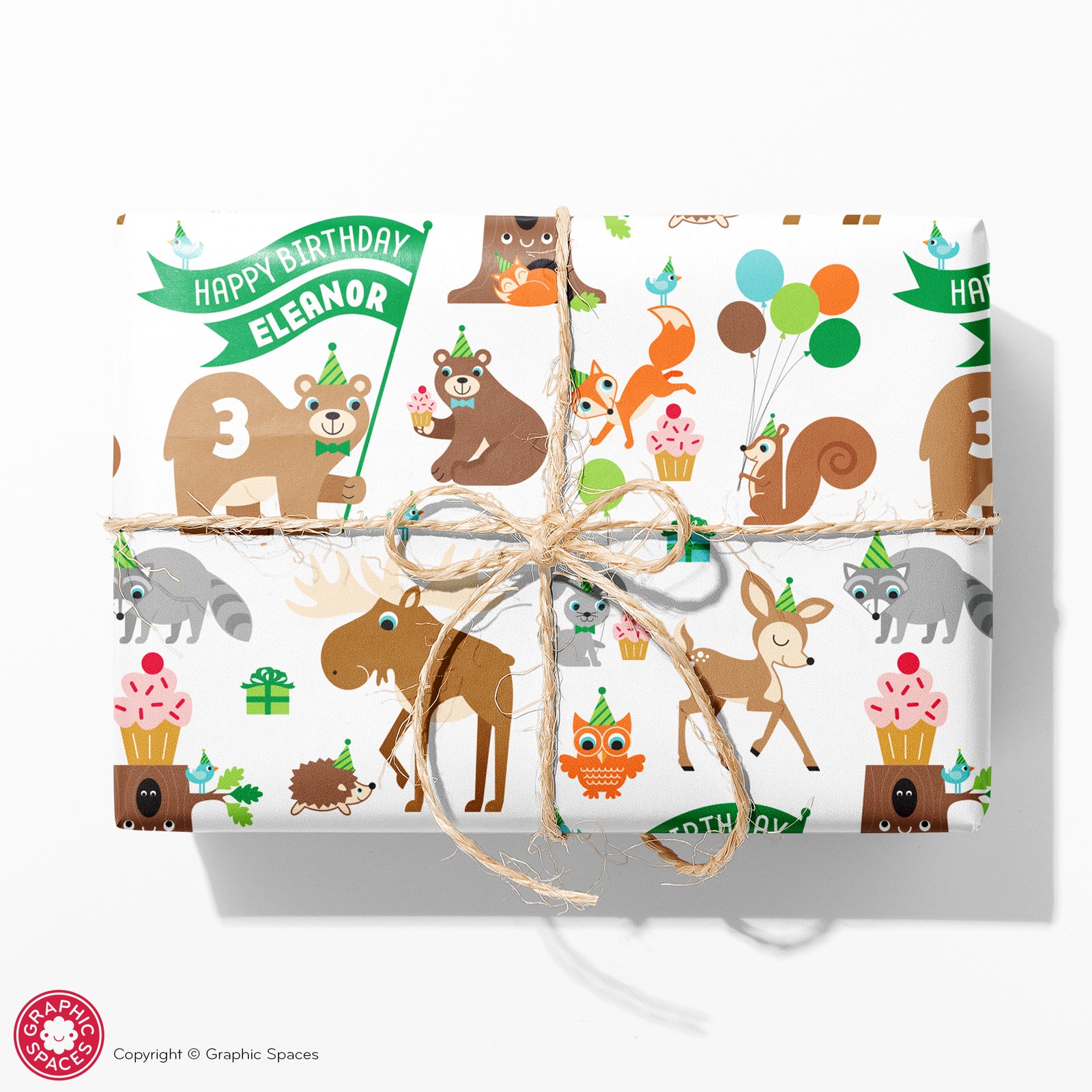 Kids Wrapping Paper - Woodland Birthday (Personalized, White) - Graphic Spaces