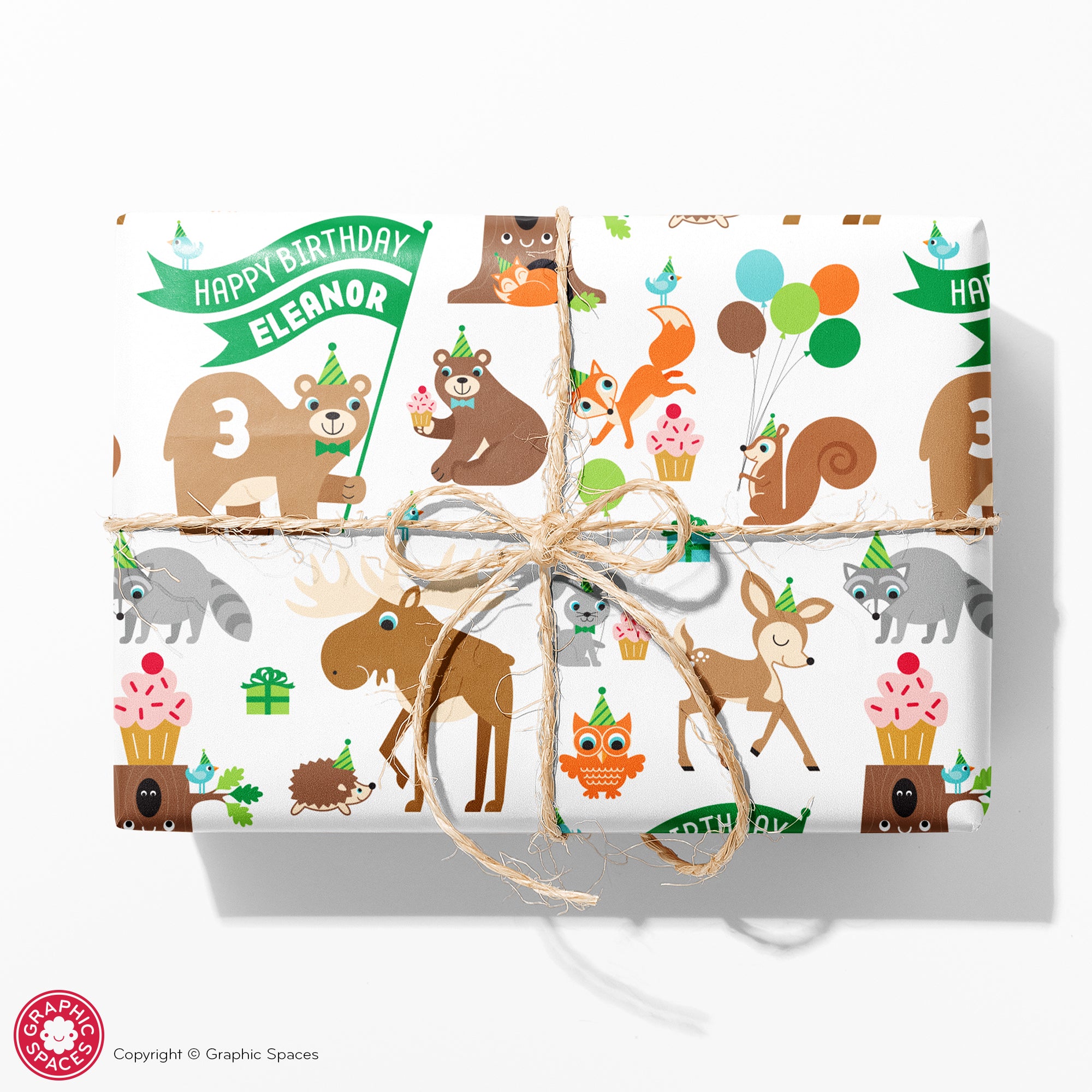 Woodland Animal Party Birthday Personalized Name Wrapping Paper, Kids &  Baby - Graphic Spaces