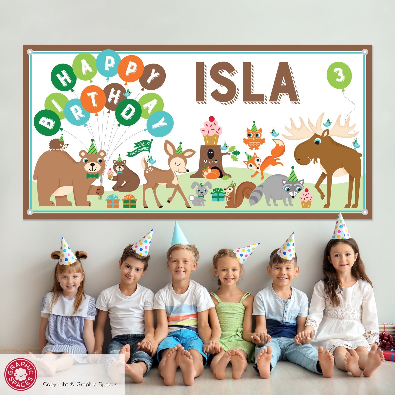 Kids Banner - Woodland Animals Birthday Party (Personalized) - Graphic Spaces