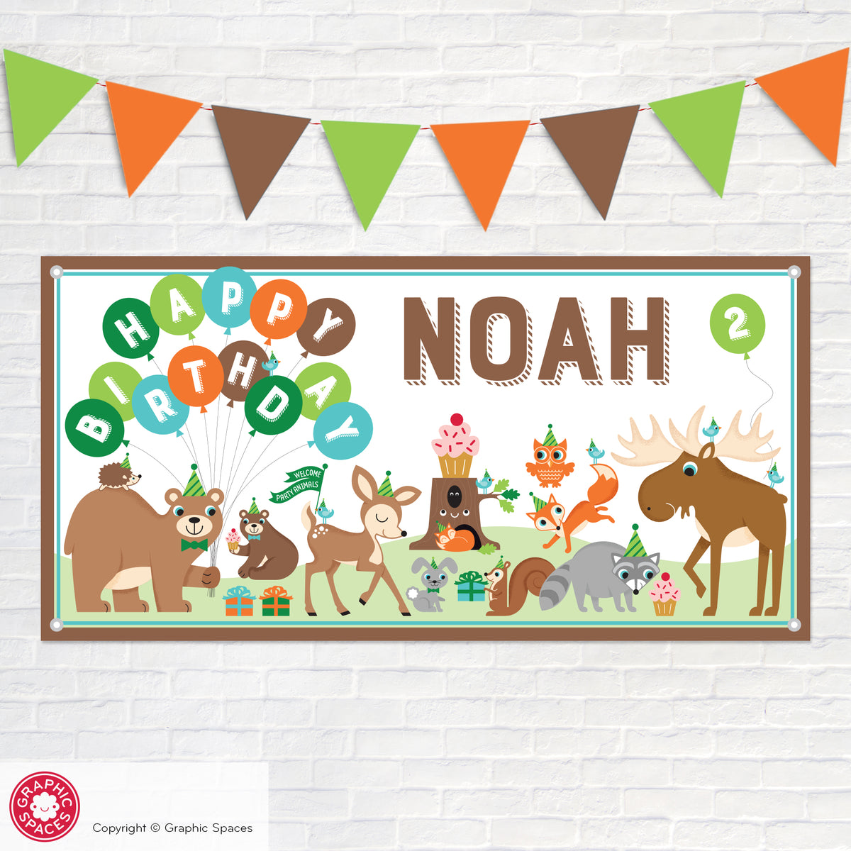 Woodland Animals Birthday Party Banner, Personalized