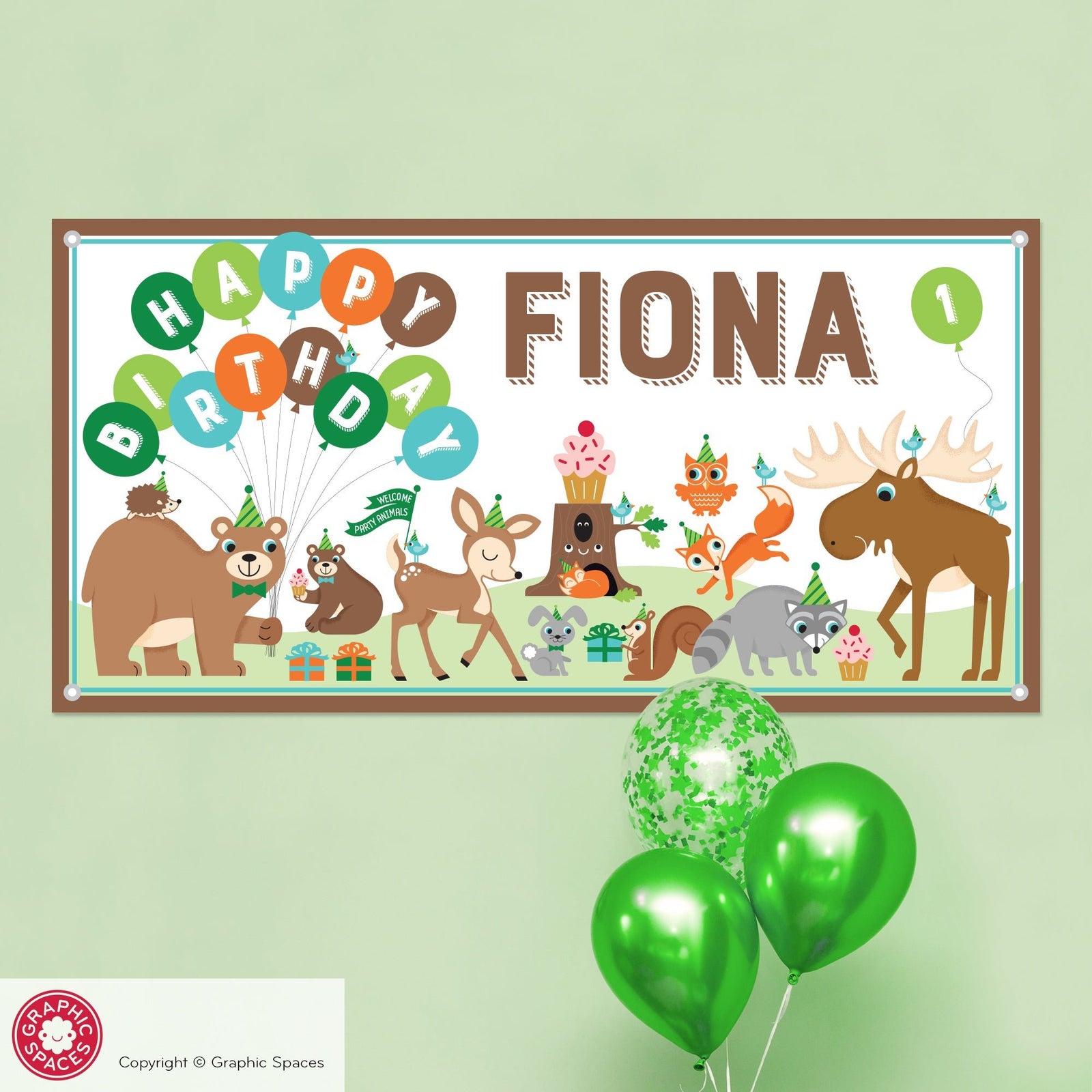 Kids Banner - Woodland Animals Birthday Party (Personalized) - Graphic Spaces