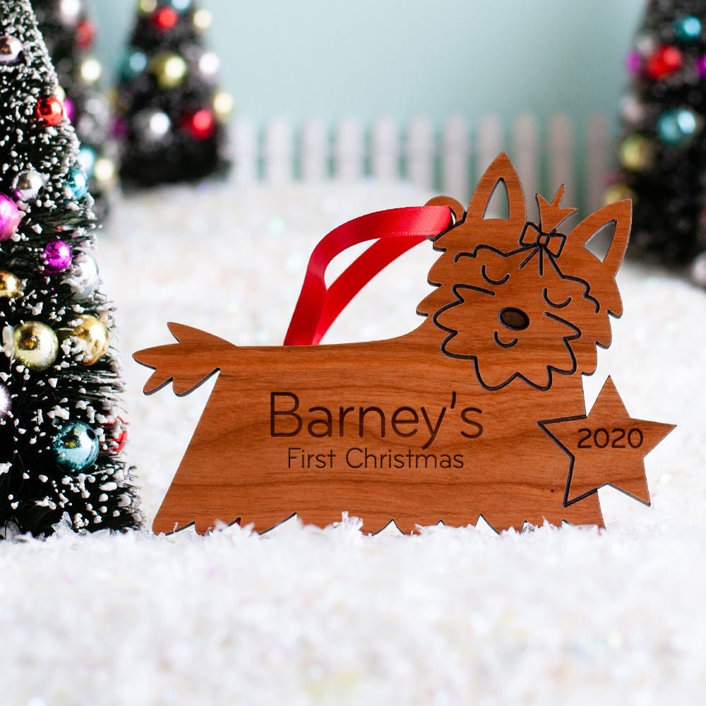 Dog Christmas Ornament - Yorkshire Terrier (Personalized, Wood) - Light Maple - Graphic Spaces