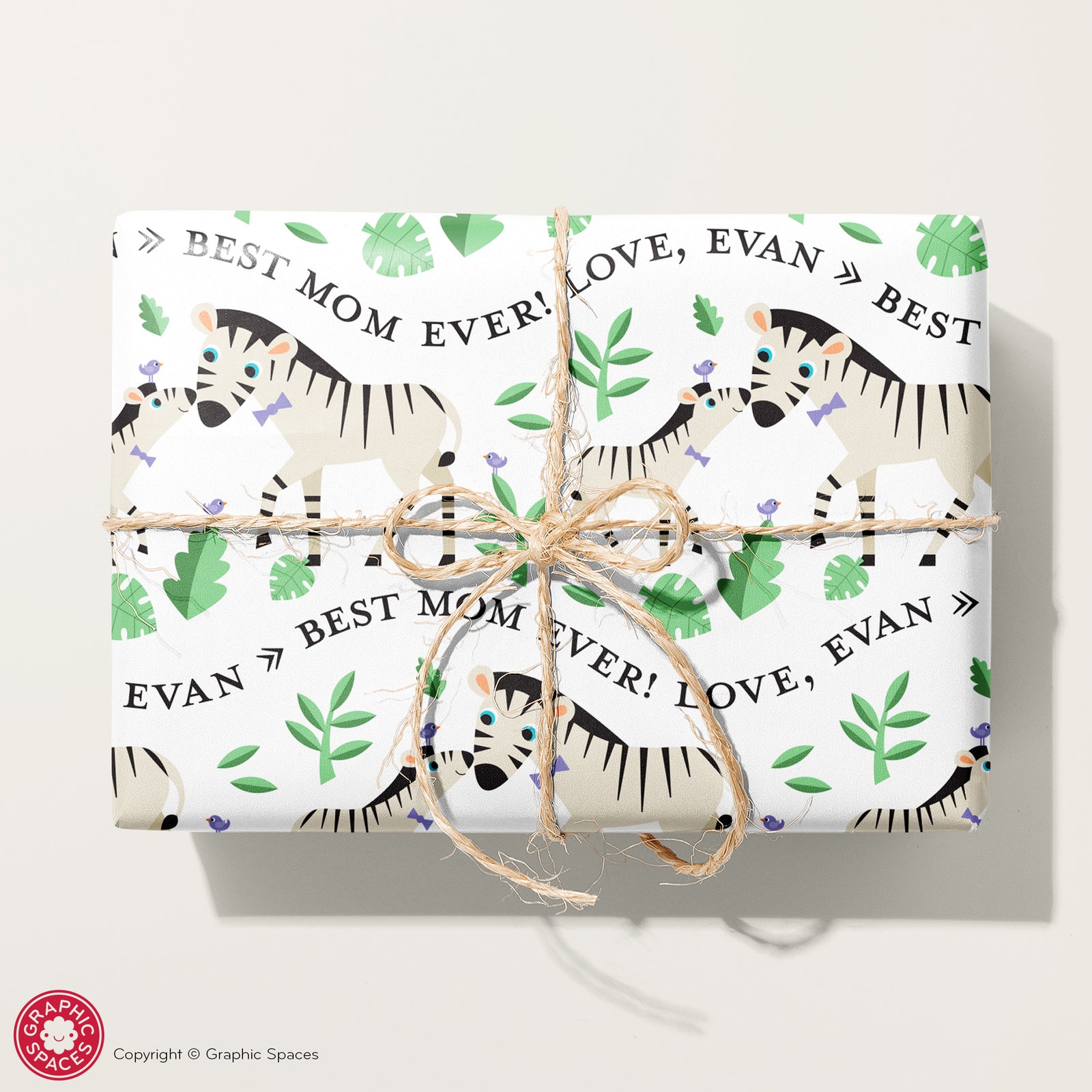 Kids Wrapping Paper - Zebra Message (Personalized) - Graphic Spaces