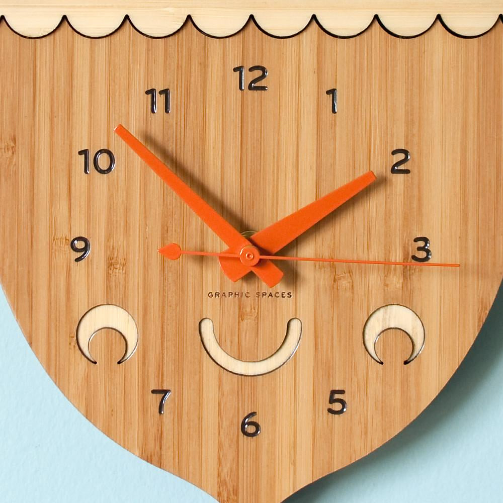 Wooden Acorn Nursery Wall Clock, Bamboo, Pumpkin Hands.