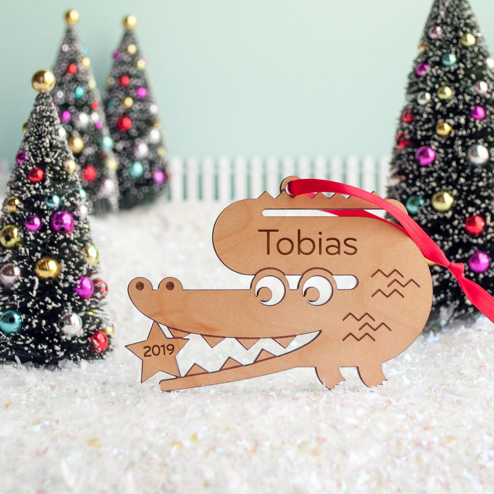 Kids Christmas Ornament - Alligator (Personalized, Wood) Light Maple - Graphic Spaces
