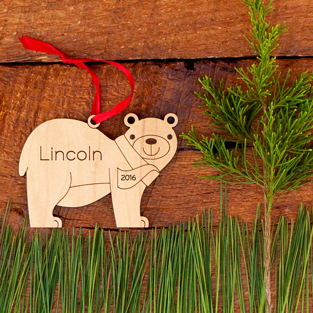 woodland bear christmas ornament personalized