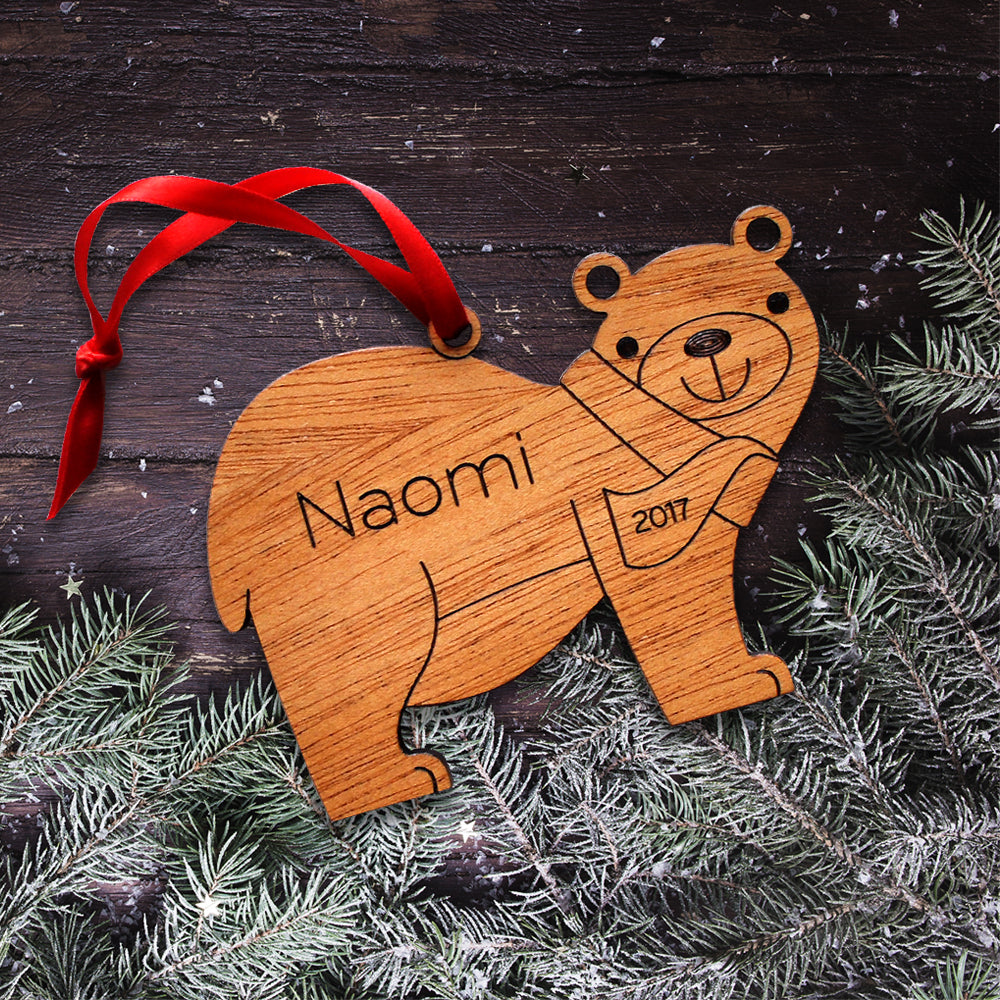 woodland bear christmas ornament personalized