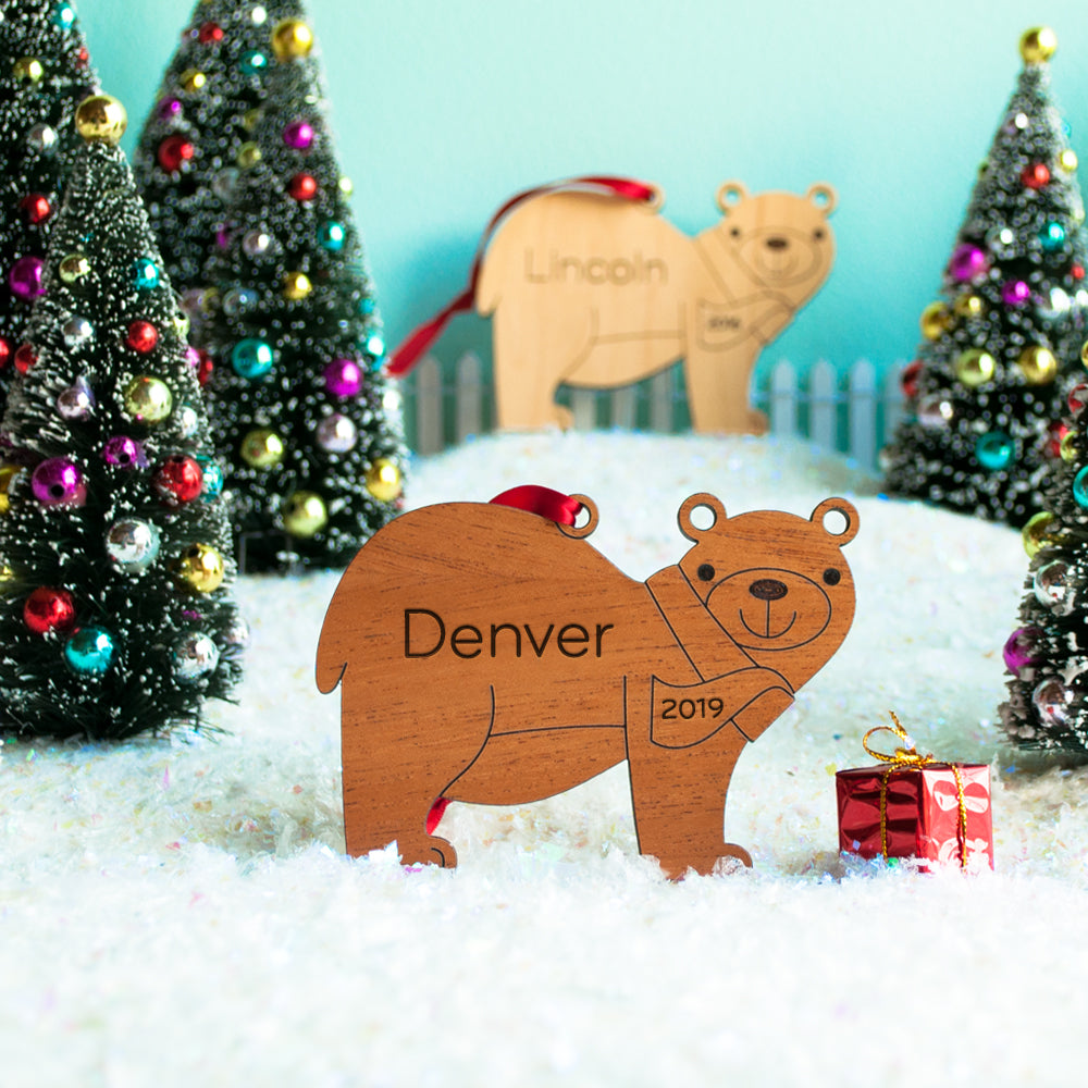 woodland animal bear christmas ornament personalized