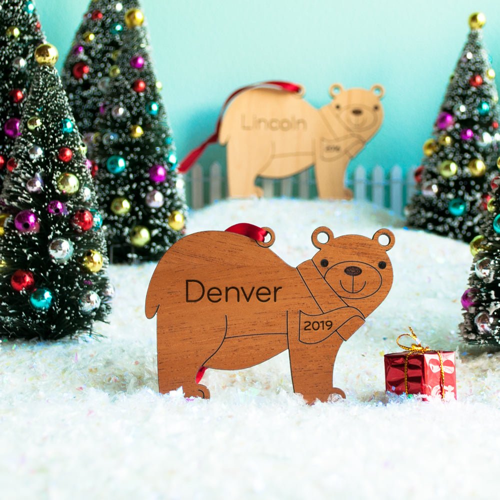 Kids Christmas Ornament - Bear (Personalized, Wood) Light Maple - Graphic Spaces