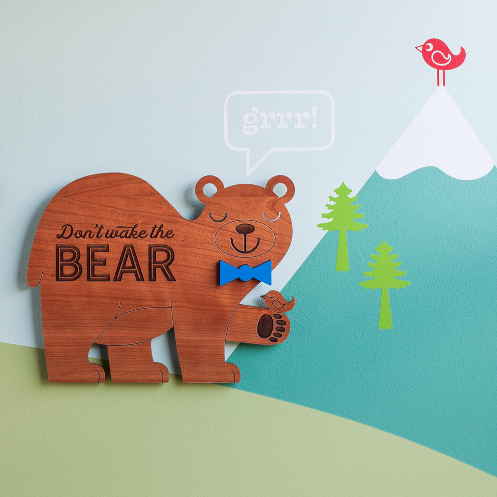 Bear Wooden Wall Hanging &quot;Don&#39;t wake the bear&quot;